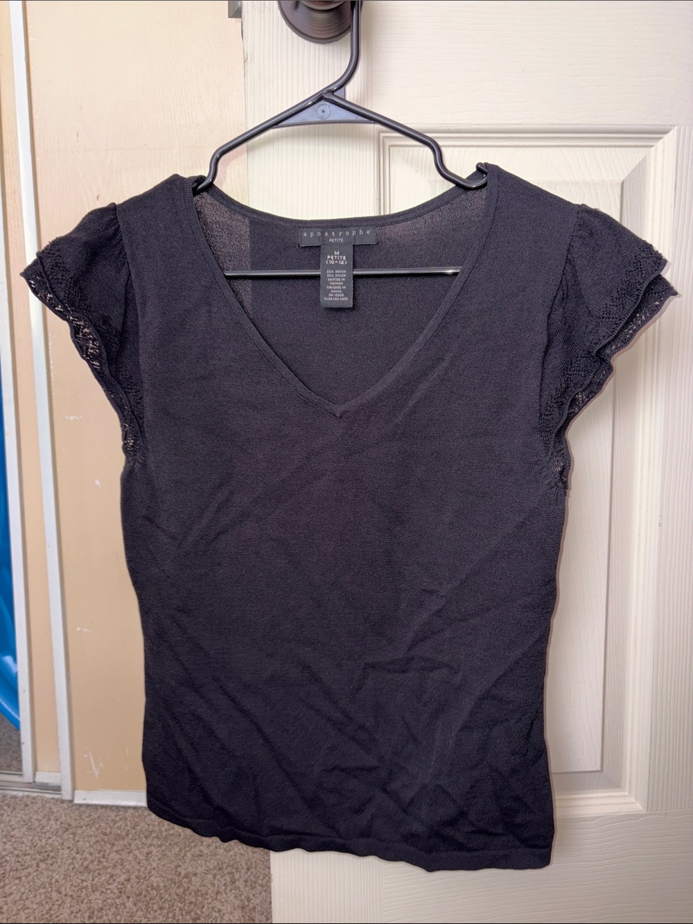 Apostrophe Black V-Neck Lace Sleeve Camisole